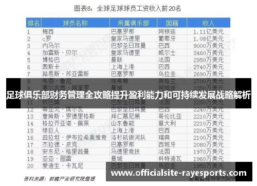 足球俱乐部财务管理全攻略提升盈利能力和可持续发展战略解析