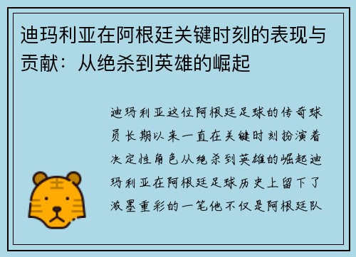 迪玛利亚在阿根廷关键时刻的表现与贡献：从绝杀到英雄的崛起